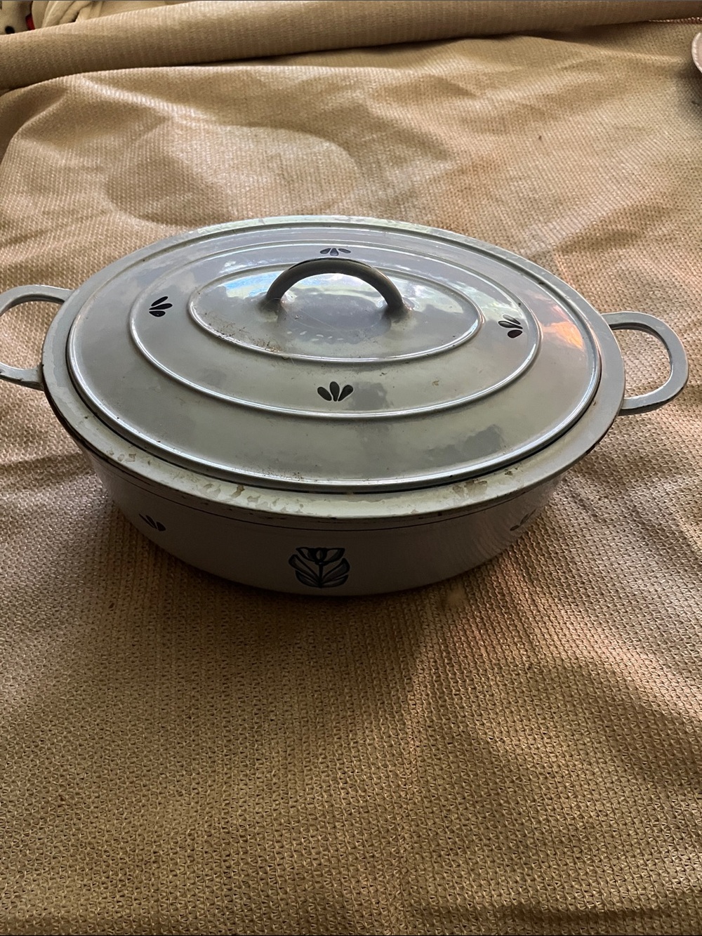 Blue DRU Enamel Covered Casserole Dish with Lid